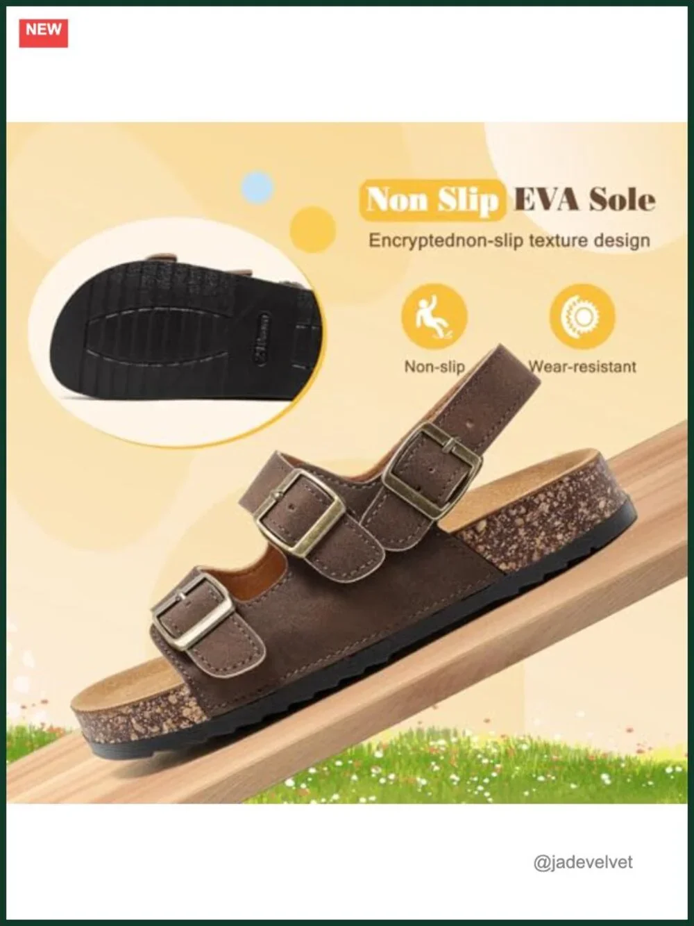 Cork Footbed Double Buckle Sandals with Back Strap, Non-Slip Lightweight Summer